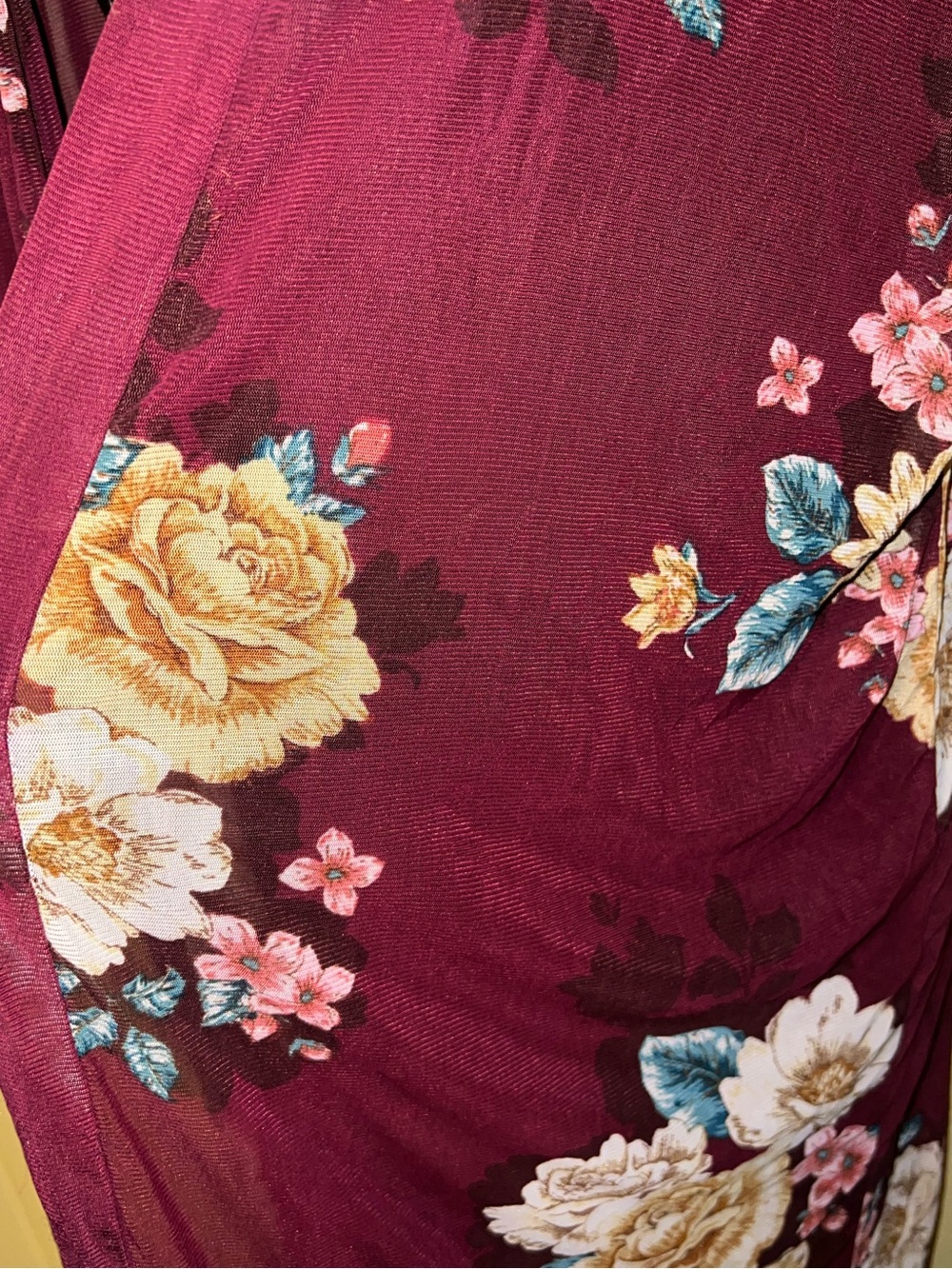 Shelly Burgundy Floral Kimono Sheer Wide Sleeve Duster Boho Oversized Size S - Picture 9 of 9